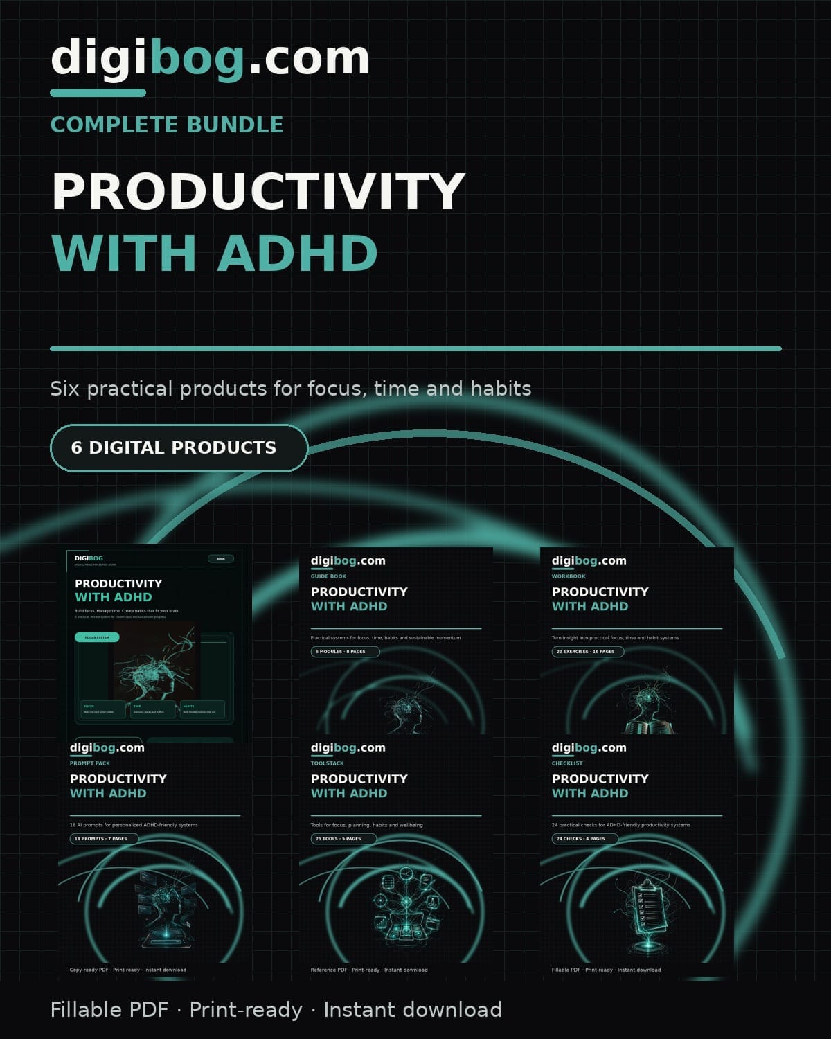 Productivity with ADHD Complete Bundle cover - all six products