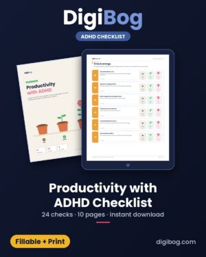 Productivity with ADHD Checklist fillable PDF cover