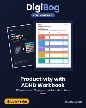 Productivity with ADHD Workbook fillable PDF cover