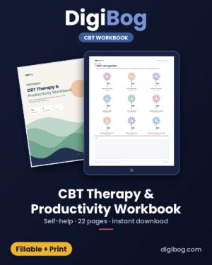 CBT Therapy & Productivity Workbook fillable PDF cover by DigiBog