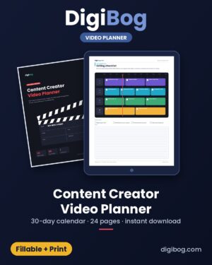 Content Creator Video Planner fillable PDF cover by DigiBog