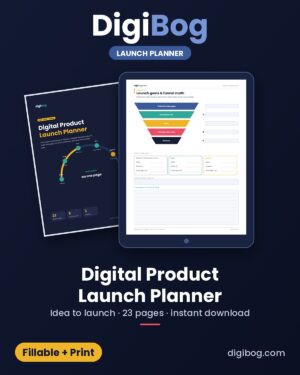 Digital Product Launch Planner fillable PDF cover by DigiBog