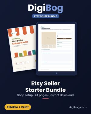 Etsy Seller Starter Bundle fillable PDF cover by DigiBog