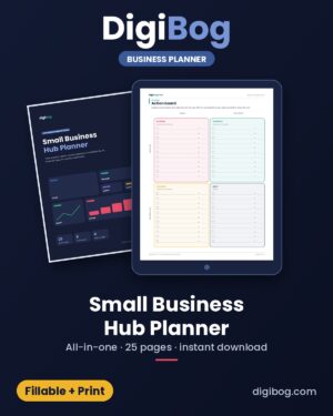 Small Business Hub Planner fillable PDF cover by DigiBog
