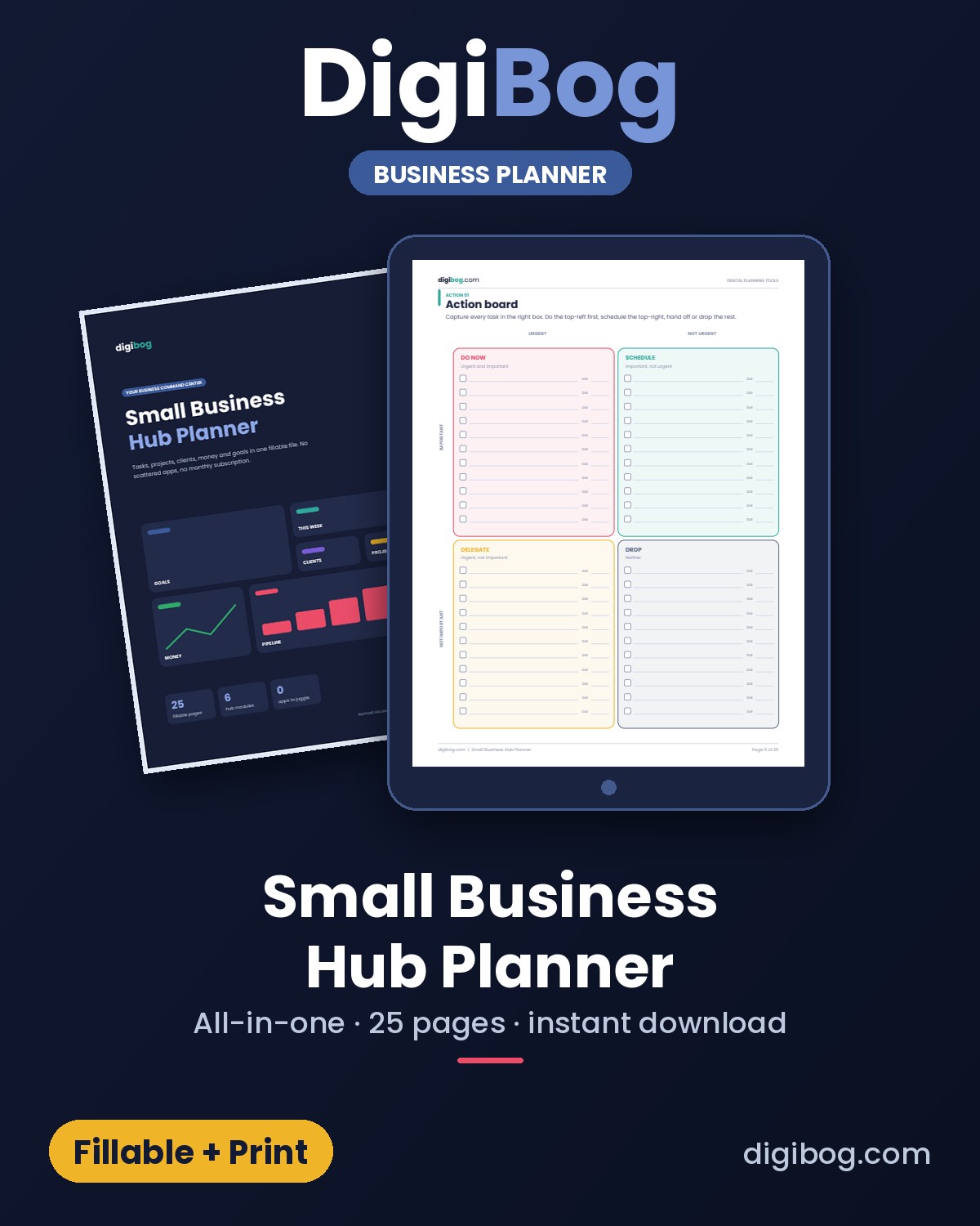 Small Business Hub Planner fillable PDF cover by DigiBog