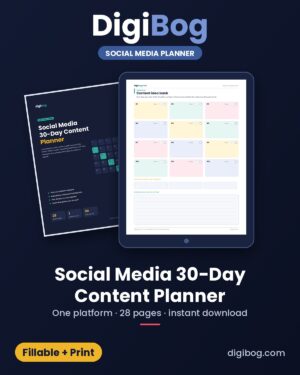 Social Media 30-Day Content Planner fillable PDF cover by DigiBog