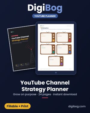 YouTube Channel Strategy Planner fillable PDF cover by DigiBog
