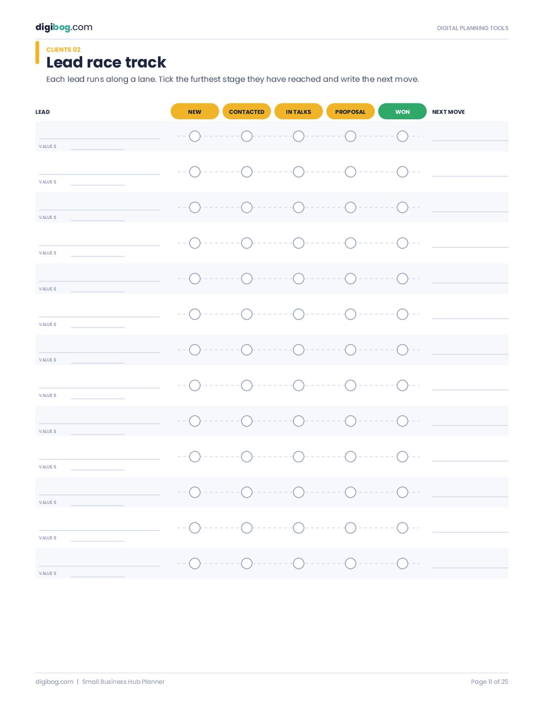 Small Business Hub Planner fillable PDF, page 11