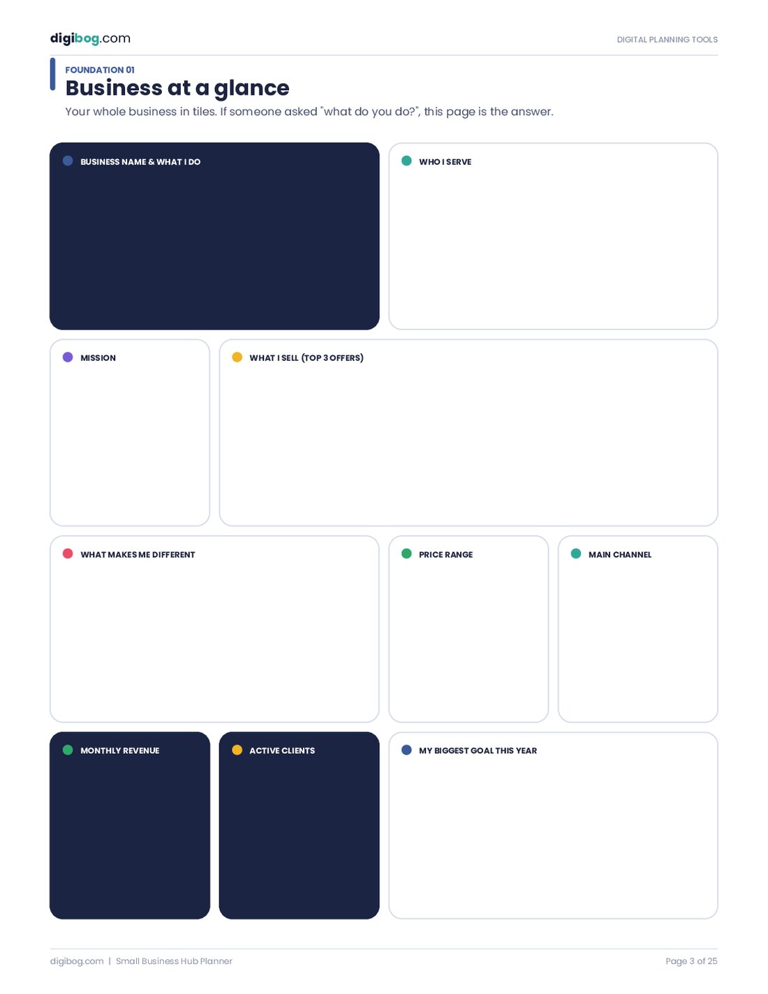 Small Business Hub Planner fillable PDF, page 3