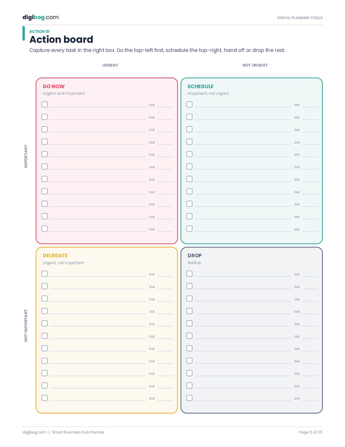 Small Business Hub Planner fillable PDF, page 5